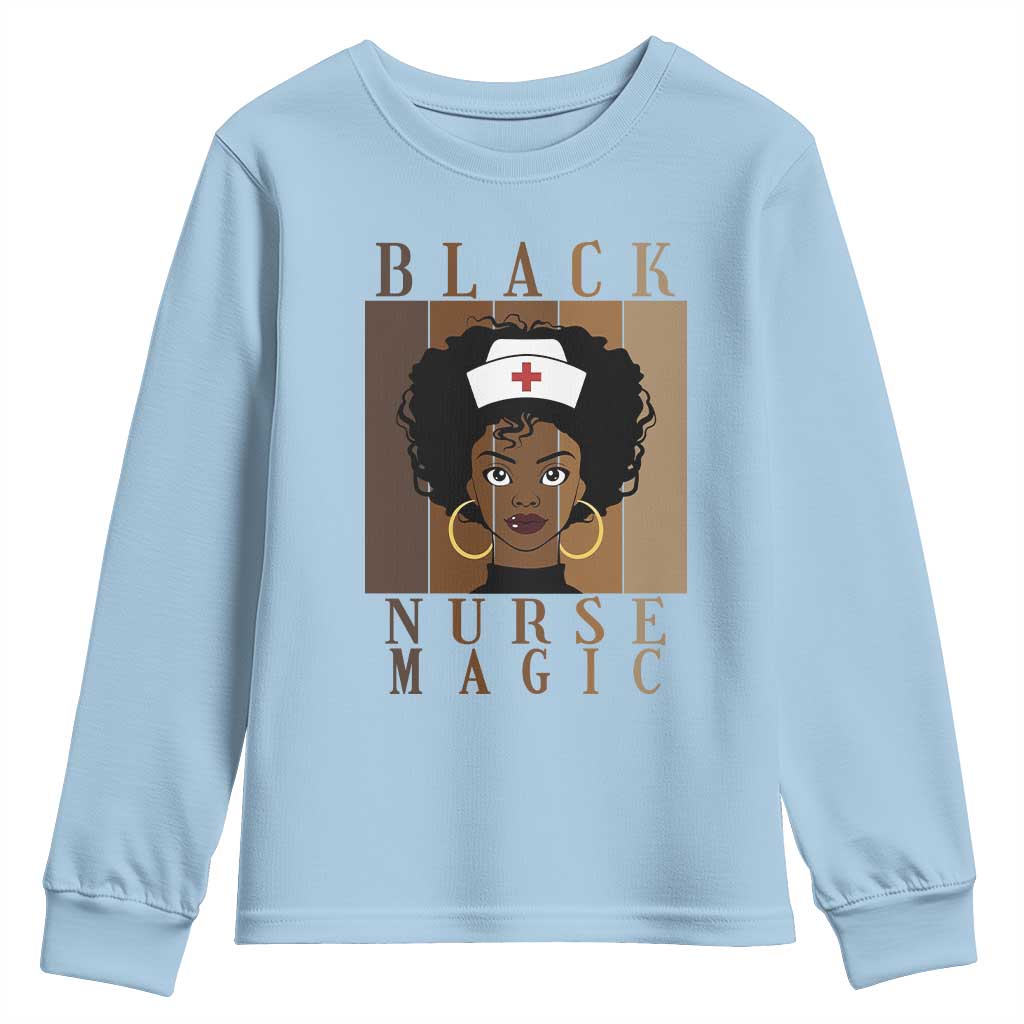 Black Nurse Magic Youth Sweatshirt Black History Month Nurse Gift TS12 Light Blue Print Your Wear