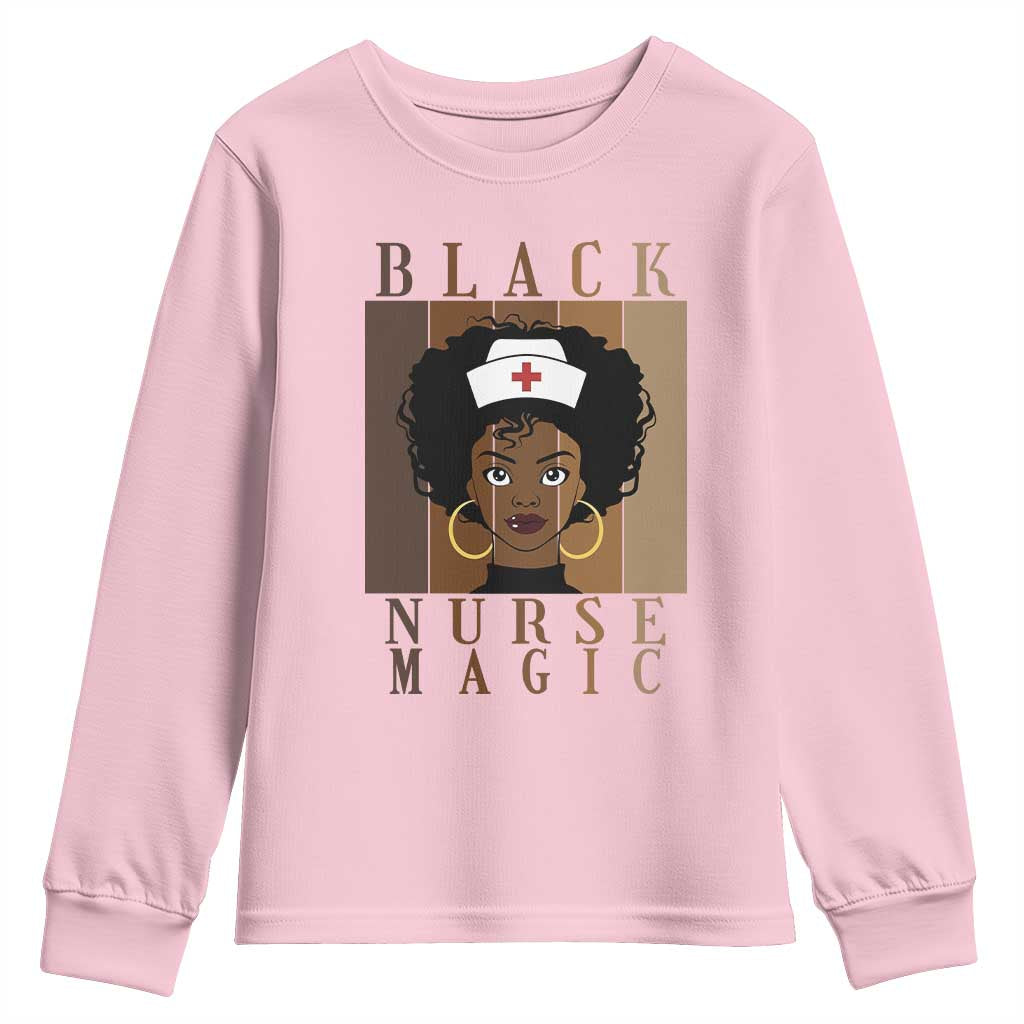 Black Nurse Magic Youth Sweatshirt Black History Month Nurse Gift TS12 Light Pink Print Your Wear