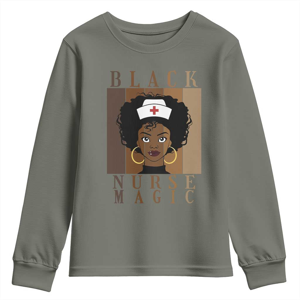 Black Nurse Magic Youth Sweatshirt Black History Month Nurse Gift TS12 Military Green Print Your Wear