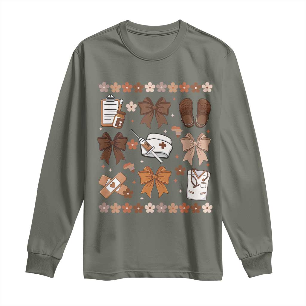 Proud Black Nurse Long Sleeve Shirt Gift For African Nurse Black History TS12 Military Green Print Your Wear