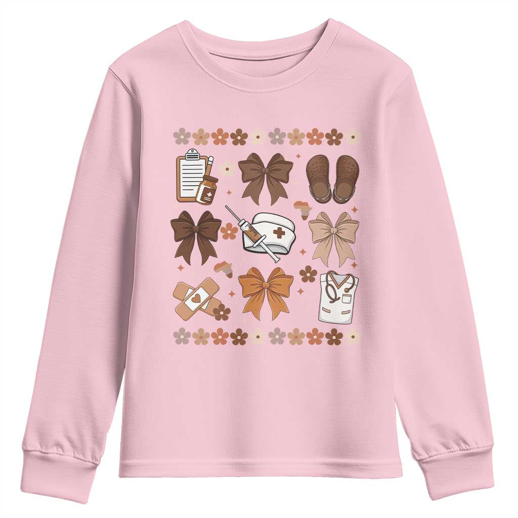 Proud Black Nurse Youth Sweatshirt Gift For African Nurse Black History TS12 Light Pink Print Your Wear