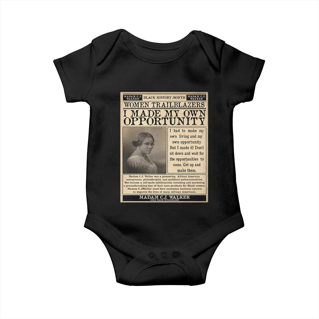 Madam C.J. Walker Baby Onesie I Made My Own Opportunity TS12 Black Print Your Wear
