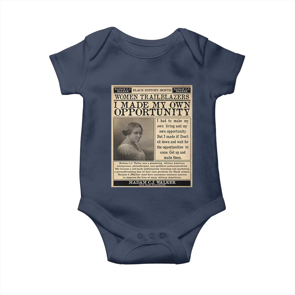Madam C.J. Walker Baby Onesie I Made My Own Opportunity TS12 Navy Print Your Wear