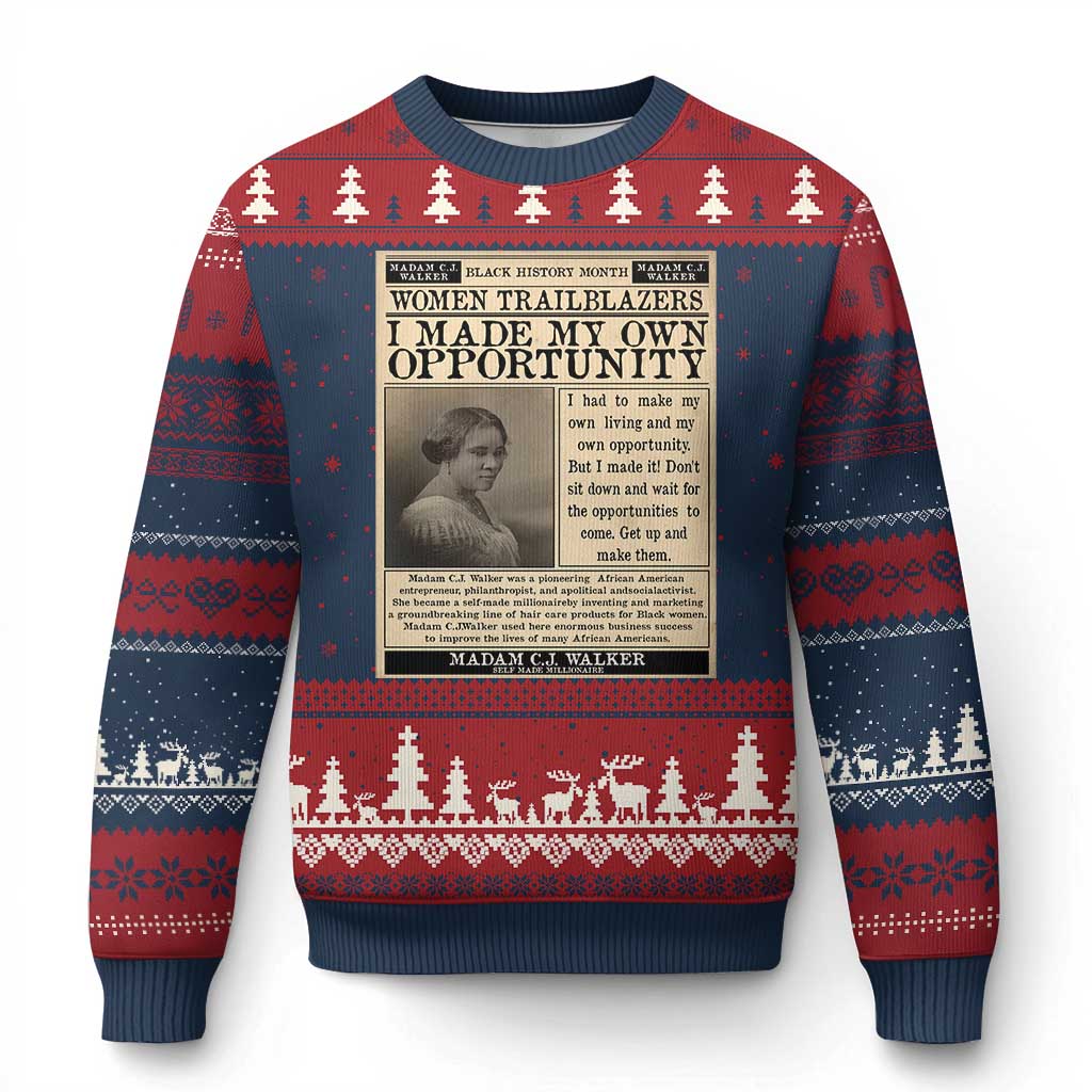 Madam C.J. Walker Ugly Christmas Sweater I Made My Own Opportunity TS12 Navy Red Print Your Wear