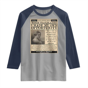 Madam C.J. Walker Raglan Shirt I Made My Own Opportunity TS12 Sport Gray Navy Print Your Wear