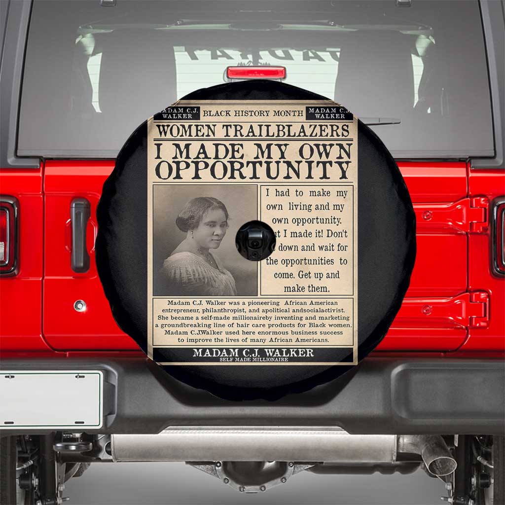 Madam C.J. Walker Spare Tire Cover I Made My Own Opportunity TS12 Black Print Your Wear