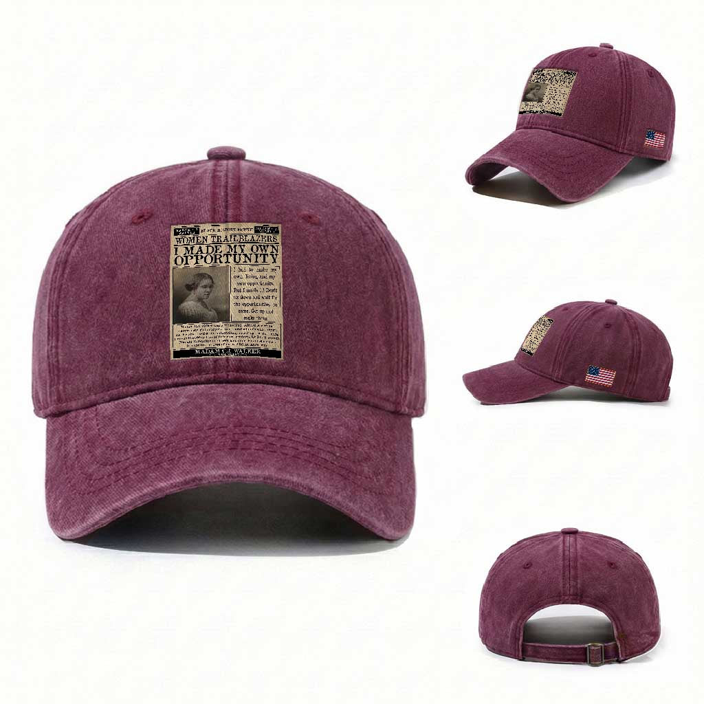 Madam C.J. Walker Washed Cotton Baseball Cap I Made My Own Opportunity TS12 Washed Cap Universal Fit Burgundy Print Your Wear