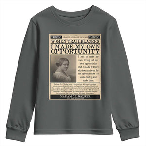 Madam C.J. Walker Youth Sweatshirt I Made My Own Opportunity TS12 Dark Heather Print Your Wear