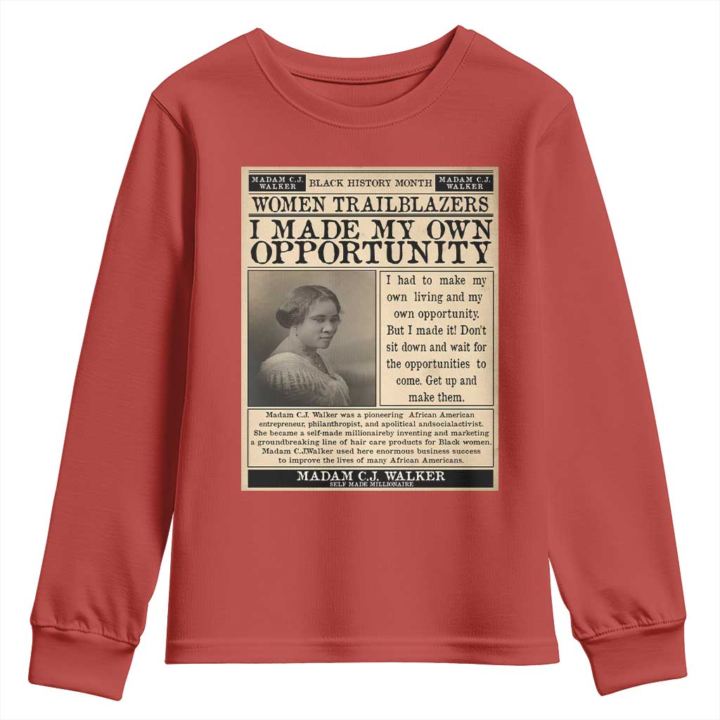 Madam C.J. Walker Youth Sweatshirt I Made My Own Opportunity TS12 Red Print Your Wear