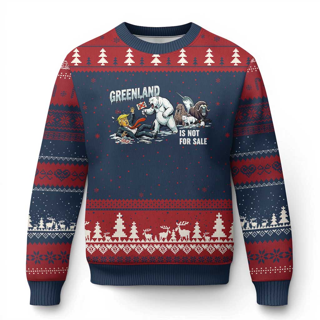 Greenland Not For Sale Ugly Christmas Sweater Political Humor Gift TS12 Navy Red Print Your Wear