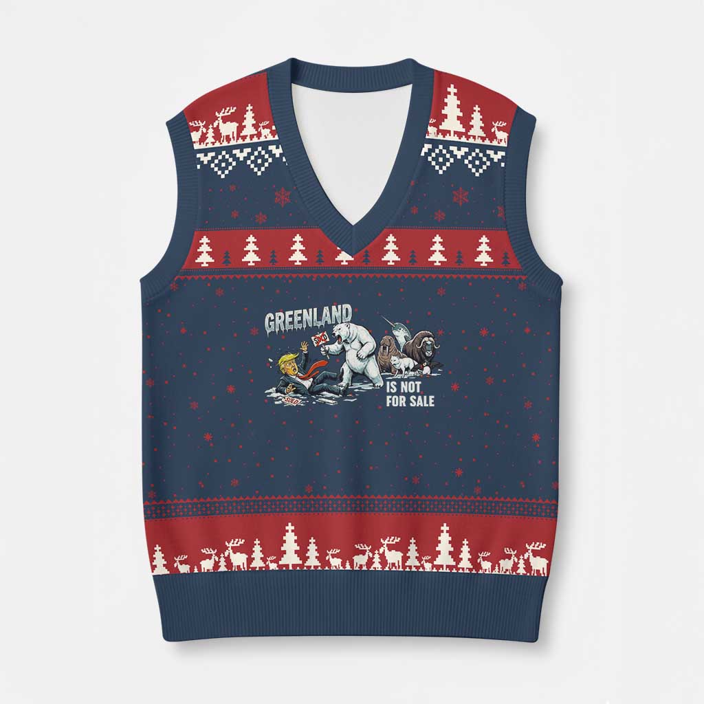 Greenland Not For Sale V-Neck Knit Sweater Vest Political Humor Gift TS12 Navy Red Print Your Wear