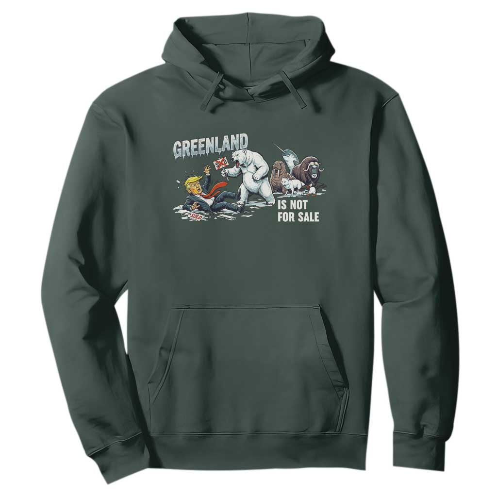 Greenland Not For Sale Hoodie Political Humor Gift TS12 Dark Forest Green Print Your Wear