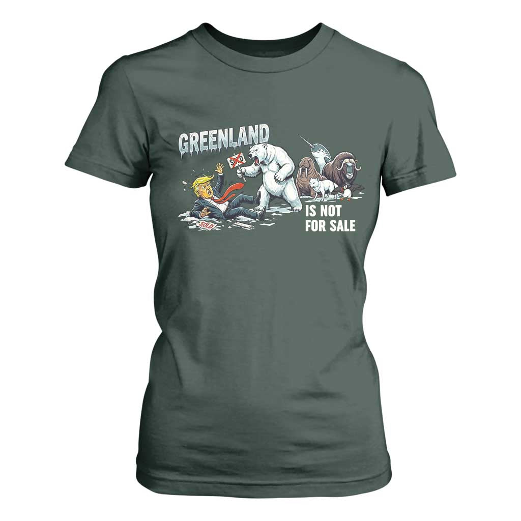 Greenland Not For Sale T Shirt For Women Political Humor Gift TS12 Dark Forest Green Print Your Wear