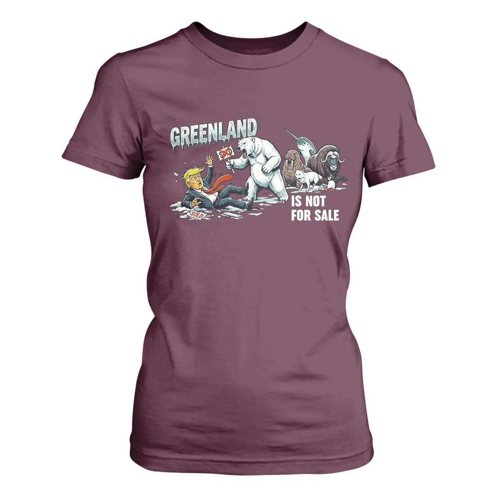 Greenland Not For Sale T Shirt For Women Political Humor Gift TS12 Maroon Print Your Wear