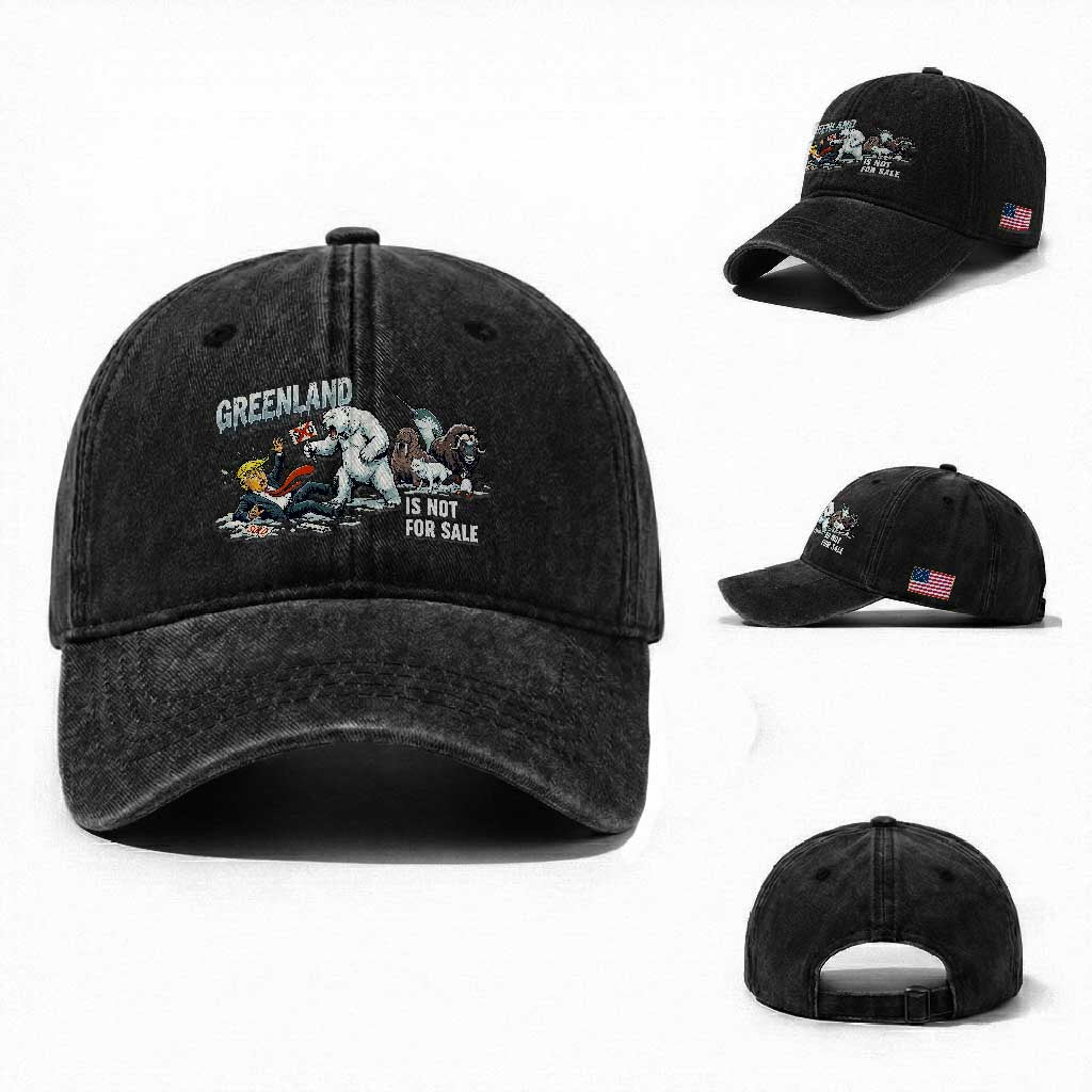 Greenland Not For Sale Washed Cotton Baseball Cap Political Humor Gift TS12 Washed Cap Universal Fit Black Print Your Wear