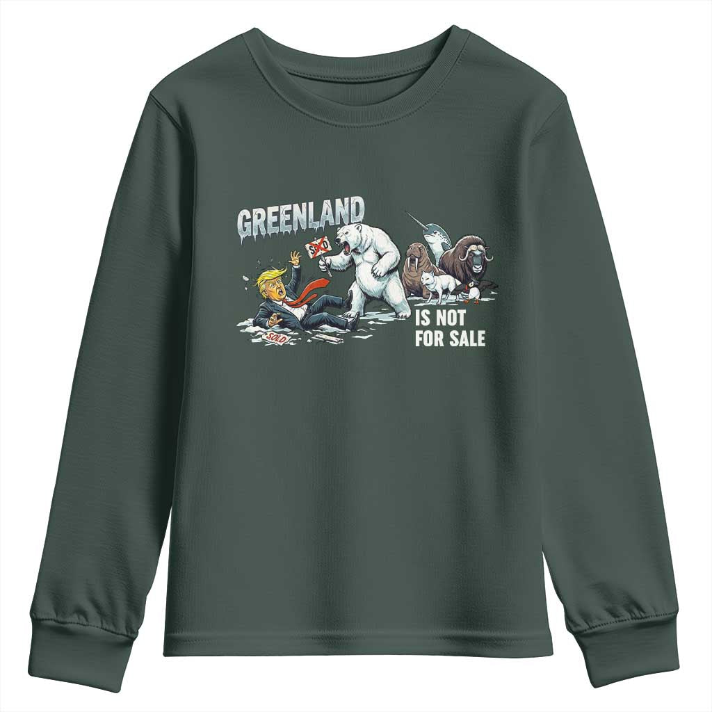 Greenland Not For Sale Youth Sweatshirt Political Humor Gift TS12 Dark Forest Green Print Your Wear
