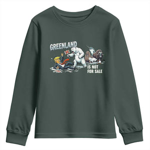 Greenland Not For Sale Youth Sweatshirt Political Humor Gift TS12 Dark Forest Green Print Your Wear