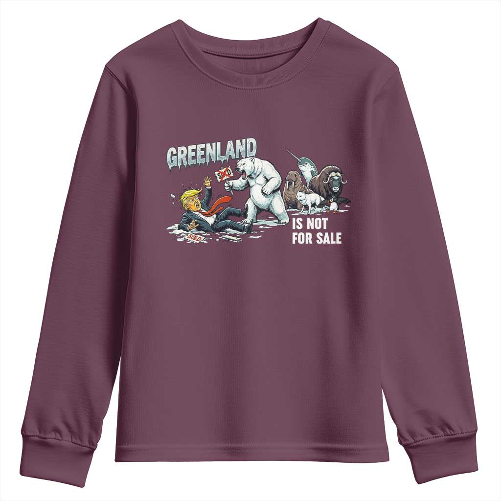 Greenland Not For Sale Youth Sweatshirt Political Humor Gift TS12 Maroon Print Your Wear