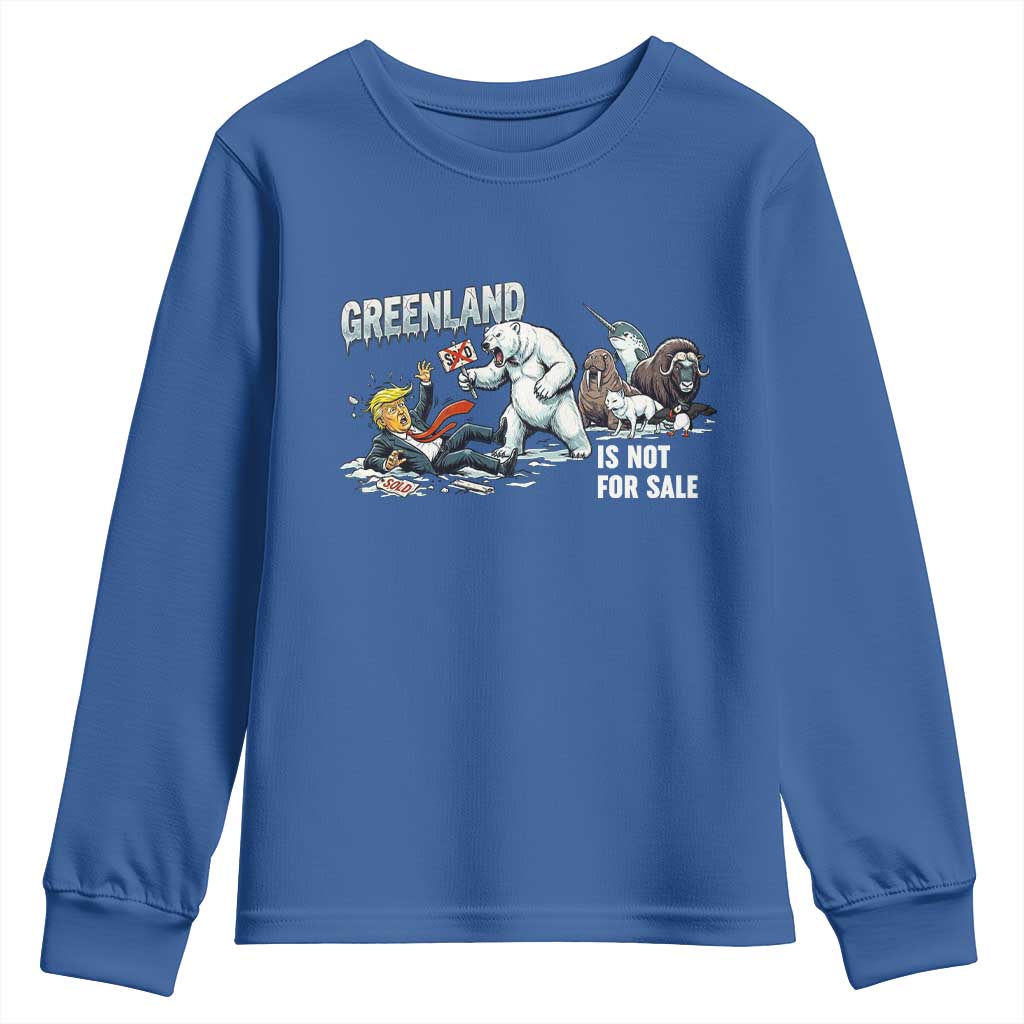 Greenland Not For Sale Youth Sweatshirt Political Humor Gift TS12 Royal Blue Print Your Wear