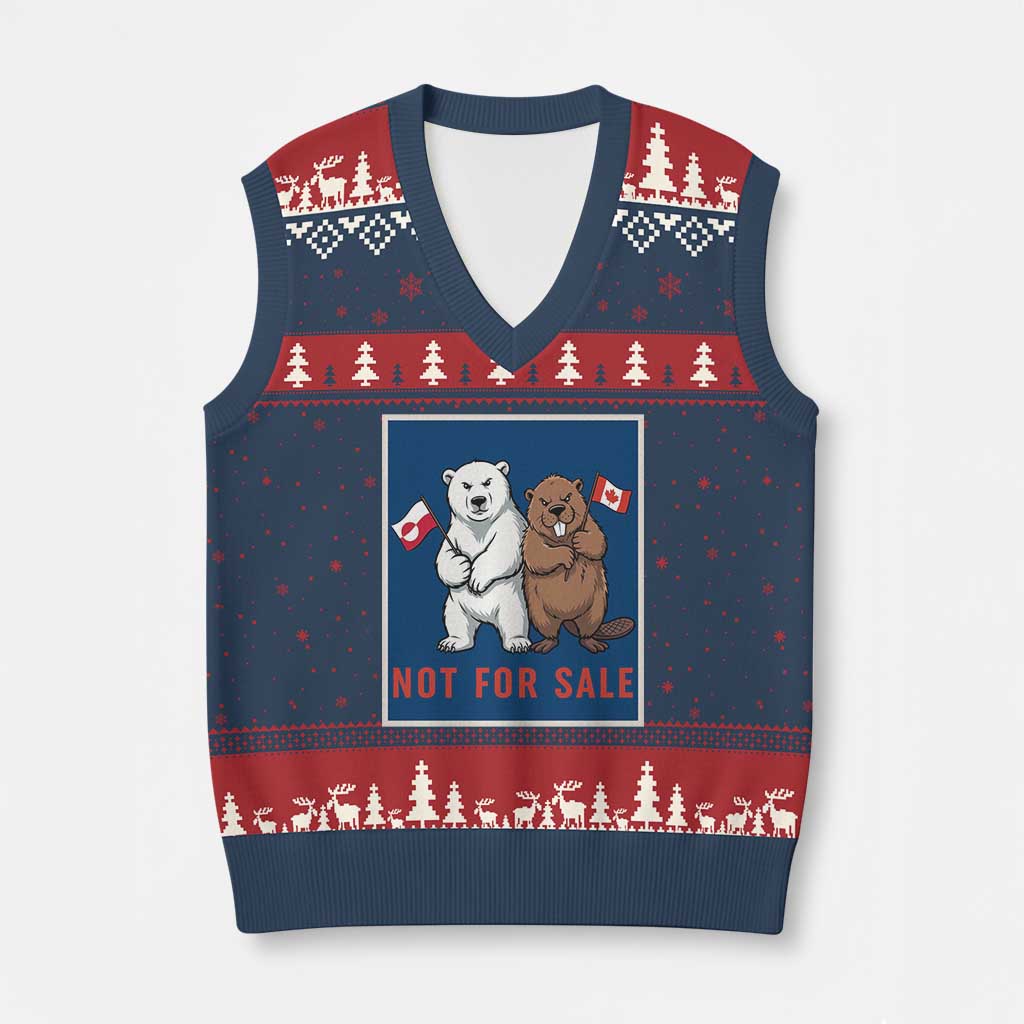 Funny Polar Bear And Beaver Political Protest V-Neck Knit Sweater Vest Not For Sale TS12 Navy Red Print Your Wear