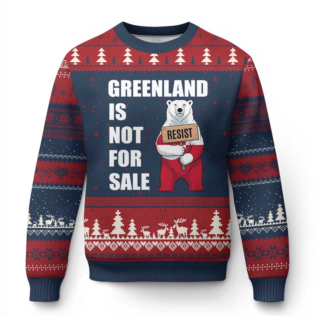 Greenland Not For Sale Ugly Christmas Sweater Anti Authoritarian Political Gag Gift TS12 Navy Red Print Your Wear
