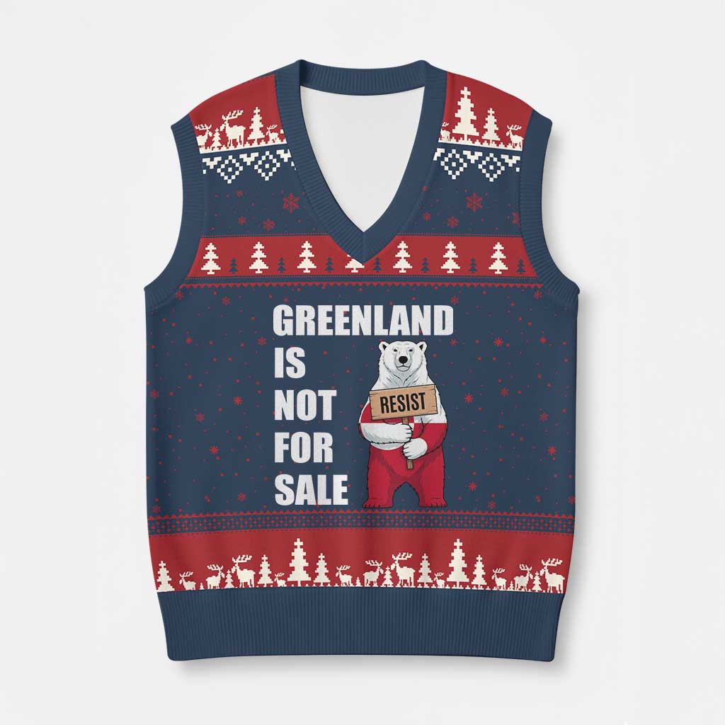 Greenland Not For Sale V-Neck Knit Sweater Vest Anti Authoritarian Political Gag Gift TS12 Navy Red Print Your Wear