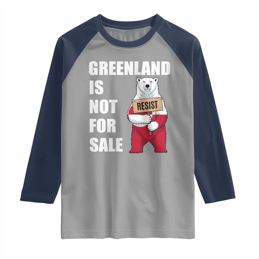 Greenland Not For Sale Raglan Shirt Anti Authoritarian Political Gag Gift TS12 Sport Gray Navy Print Your Wear