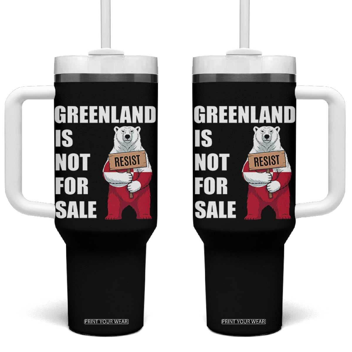 Greenland Not For Sale Tumbler With Handle Anti Authoritarian Political Gag Gift TS12 One Size: 40 oz Black Print Your Wear