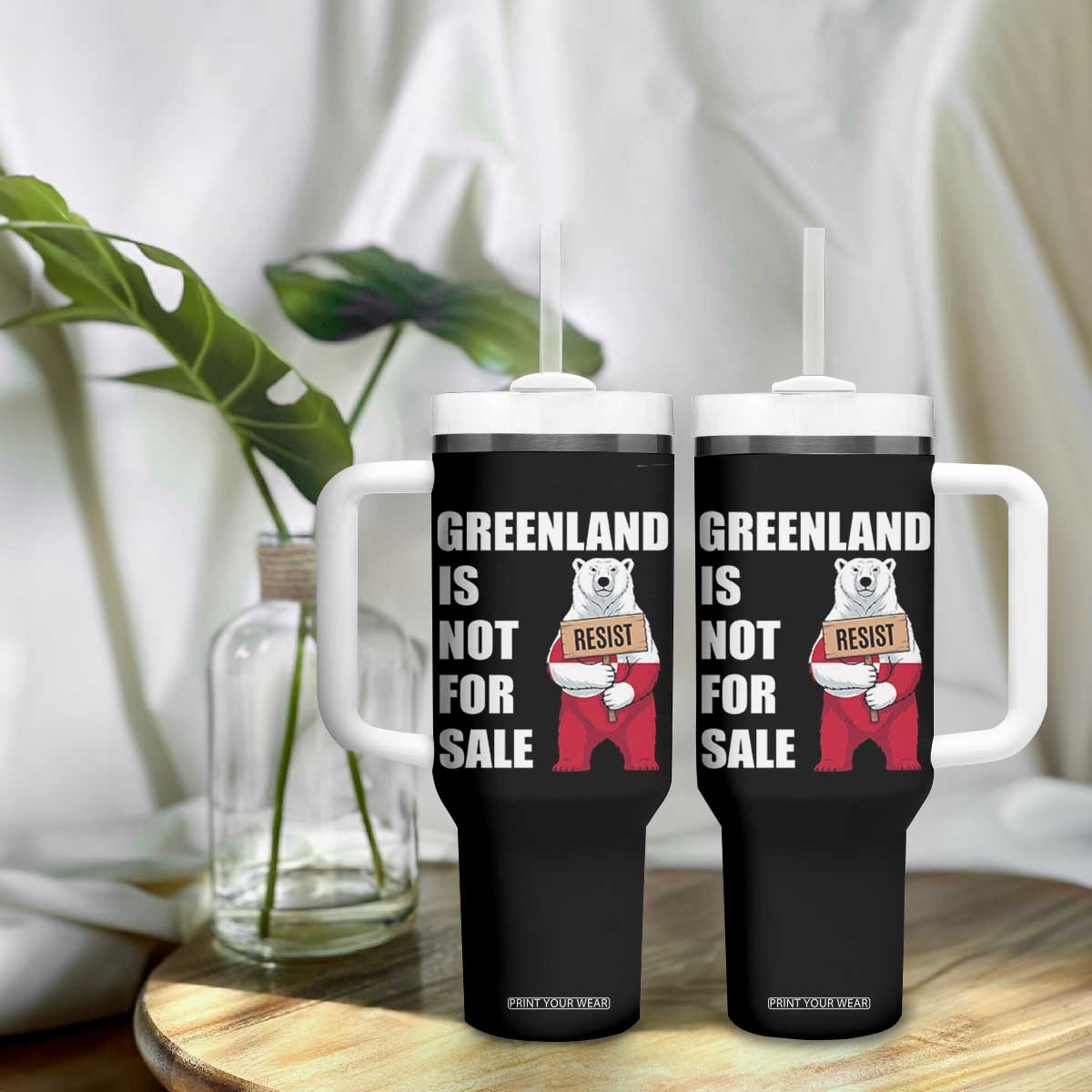 Greenland Not For Sale Tumbler With Handle Anti Authoritarian Political Gag Gift TS12 Print Your Wear