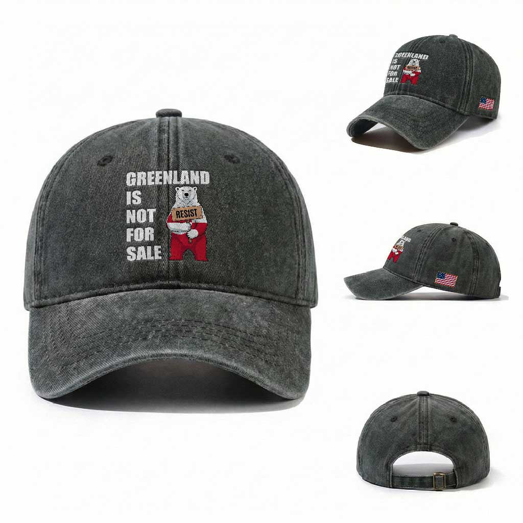 Greenland Not For Sale Washed Cotton Baseball Cap Anti Authoritarian Political Gag Gift TS12 Washed Cap Universal Fit Dark Green Print Your Wear