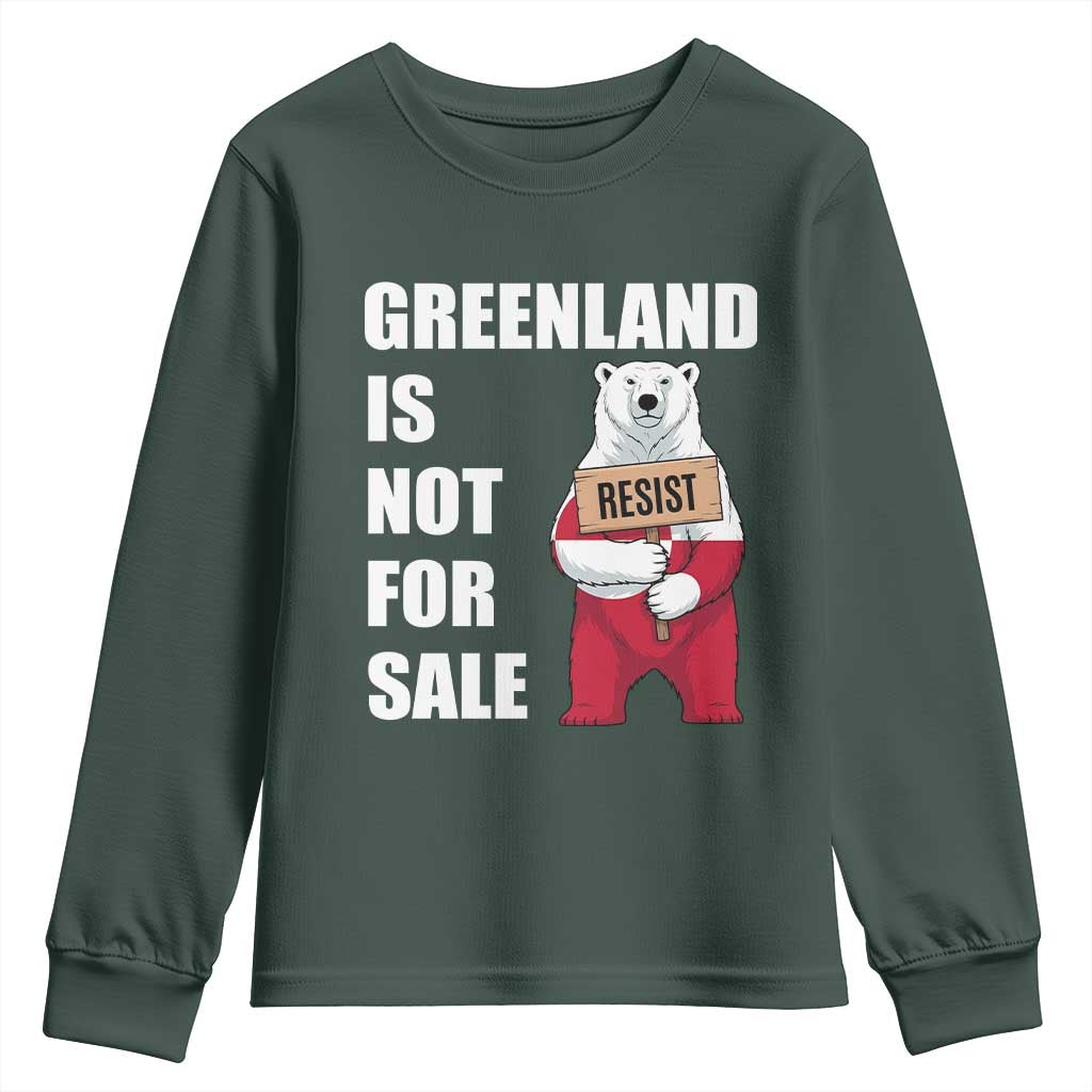 Greenland Not For Sale Youth Sweatshirt Anti Authoritarian Political Gag Gift TS12 Dark Forest Green Print Your Wear