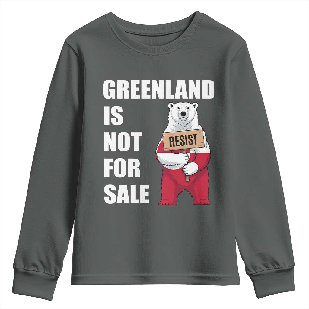 Greenland Not For Sale Youth Sweatshirt Anti Authoritarian Political Gag Gift TS12 Dark Heather Print Your Wear