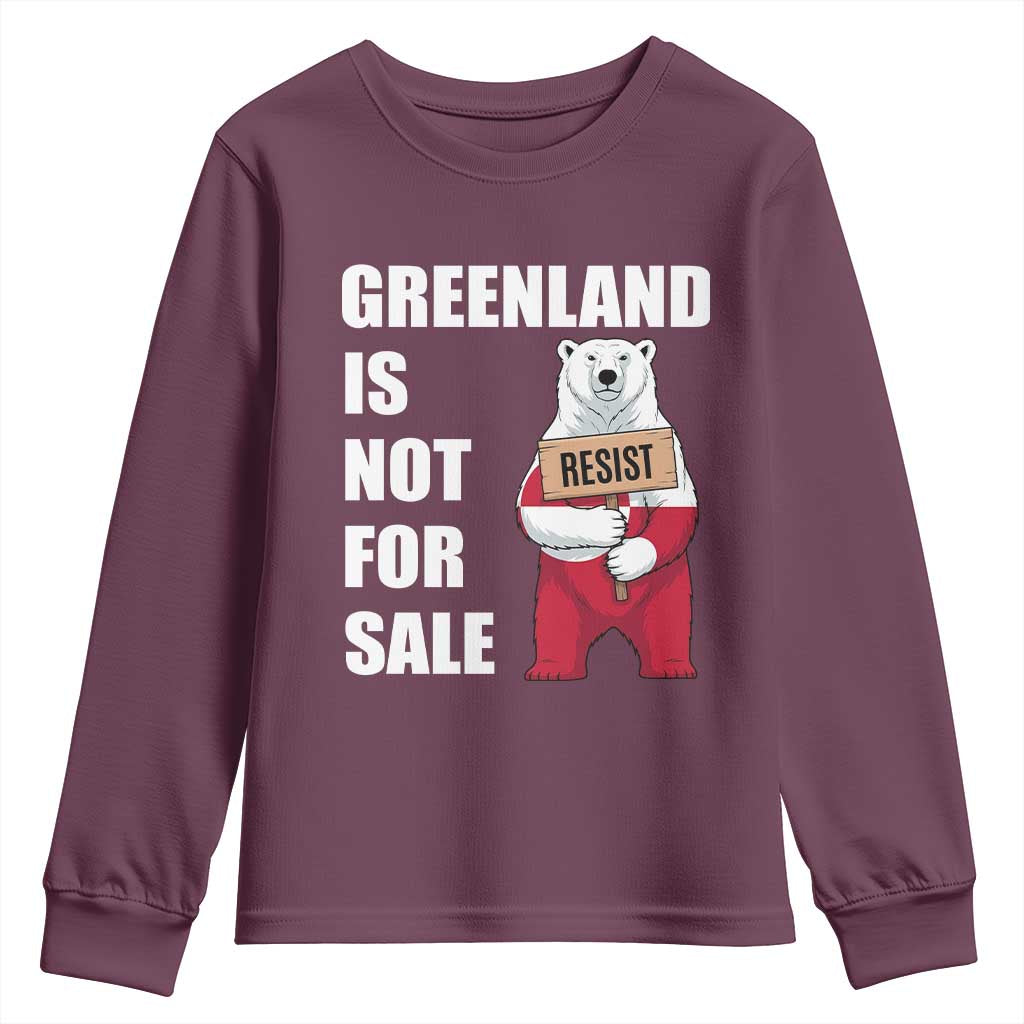 Greenland Not For Sale Youth Sweatshirt Anti Authoritarian Political Gag Gift TS12 Maroon Print Your Wear