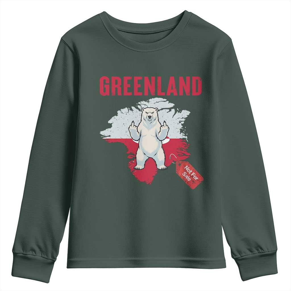 Greenland Is Not For Sale Youth Sweatshirt Support Greenlander Gift TS12 Dark Forest Green Print Your Wear