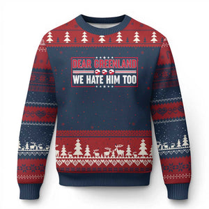 Dear Greenland We Hate Him Too Ugly Christmas Sweater Stand With Greenlanders TS12 Navy Red Print Your Wear