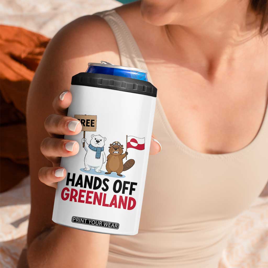 Funny Polar Bear Political Protest 4 in 1 Can Cooler Tumbler Hands Off Greenland TS12 Print Your Wear