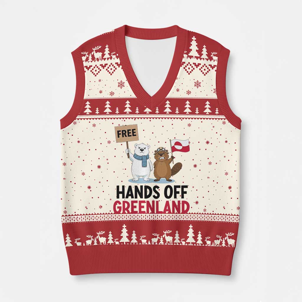 Funny Polar Bear Political Protest V-Neck Knit Sweater Vest Hands Off Greenland TS12 Beige Red Print Your Wear