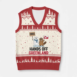 Funny Polar Bear Political Protest V-Neck Knit Sweater Vest Hands Off Greenland TS12 Beige Red Print Your Wear