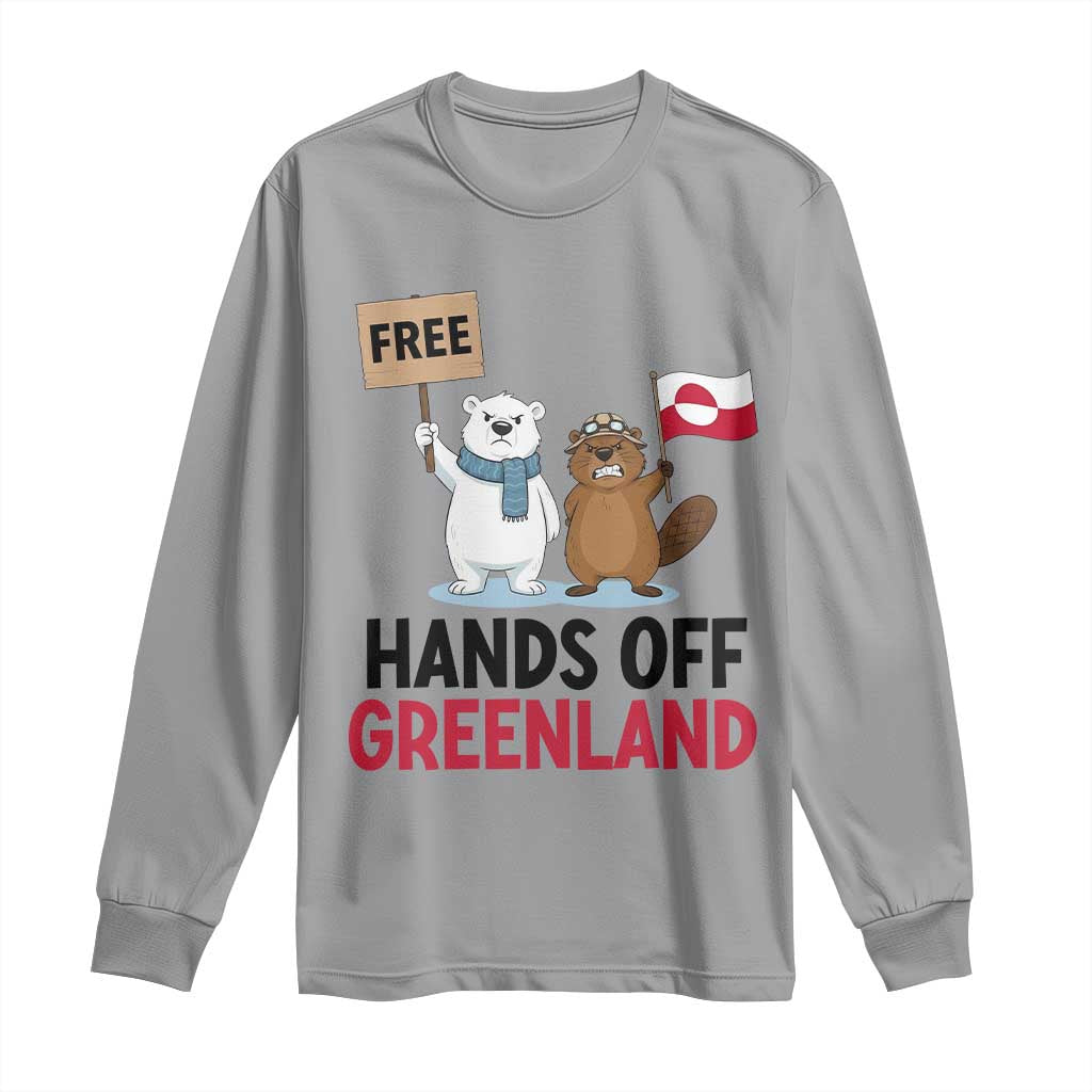Funny Polar Bear Political Protest Long Sleeve Shirt Hands Off Greenland TS12 Sport Gray Print Your Wear