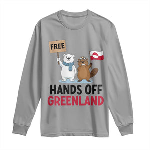 Funny Polar Bear Political Protest Long Sleeve Shirt Hands Off Greenland TS12 Sport Gray Print Your Wear