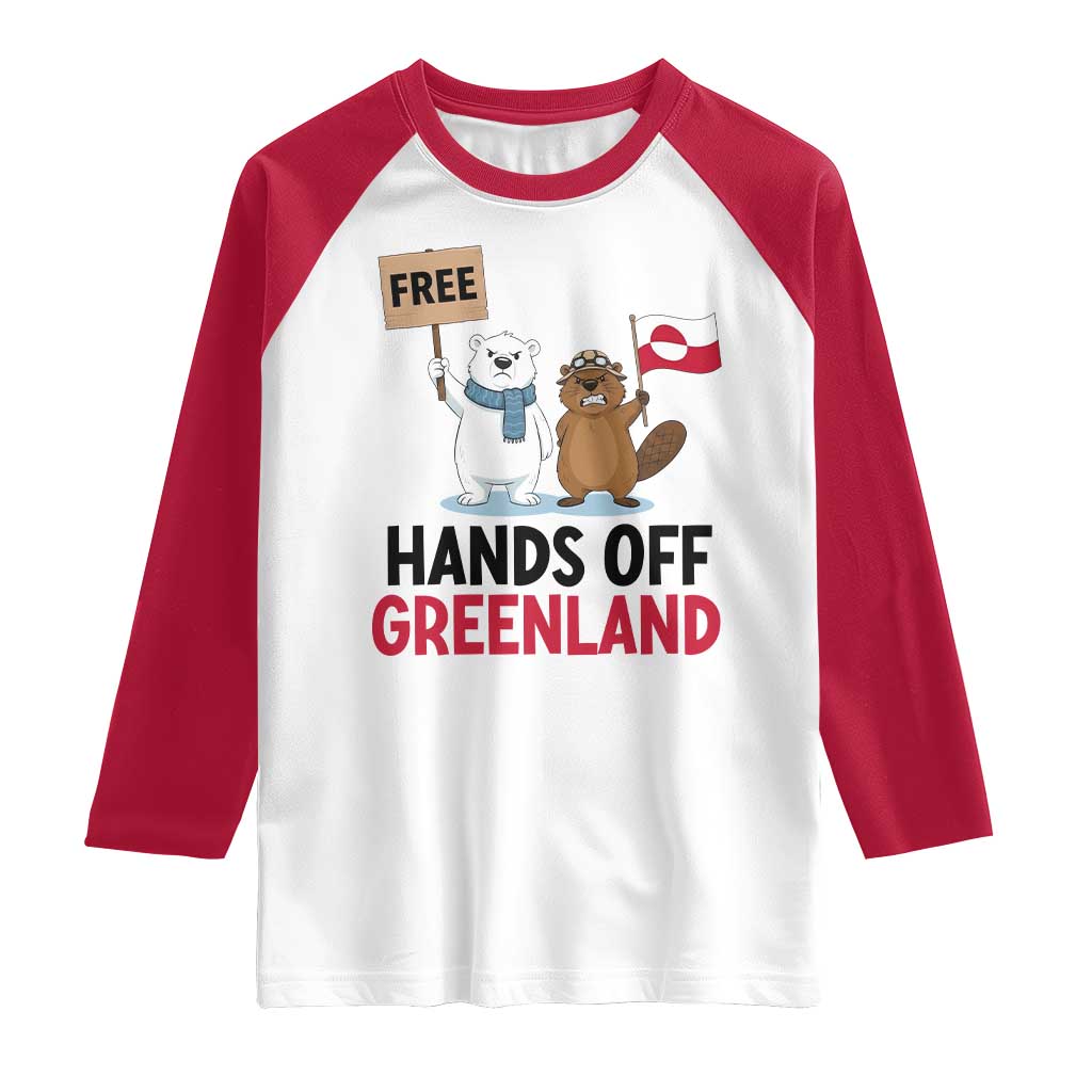 Funny Polar Bear Political Protest Raglan Shirt Hands Off Greenland TS12 White Red Print Your Wear