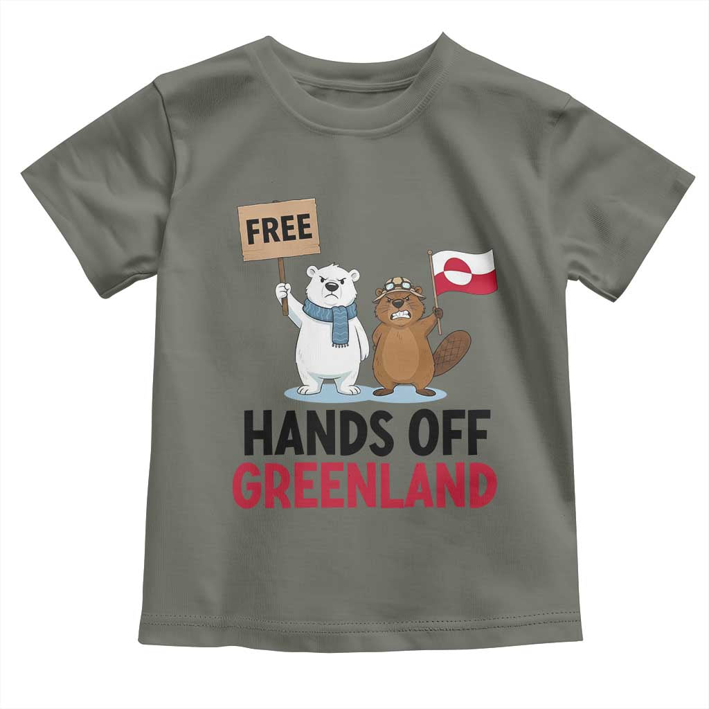 Funny Polar Bear Political Protest Toddler T Shirt Hands Off Greenland TS12 Military Green Print Your Wear
