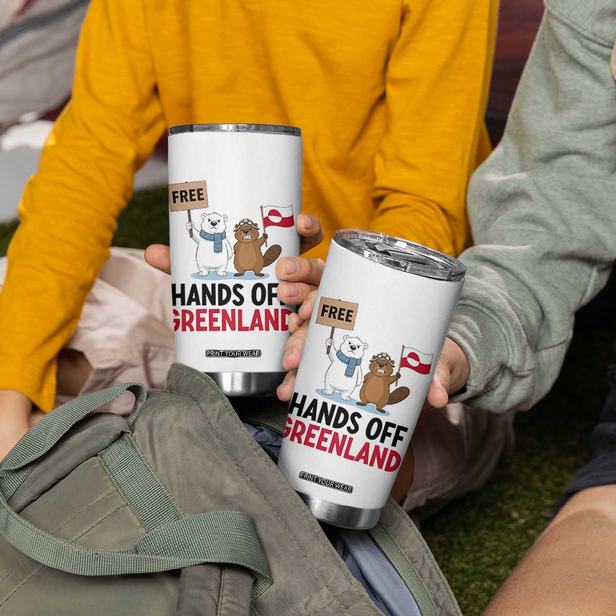 Funny Polar Bear Political Protest Tumbler Cup Hands Off Greenland TS12 Print Your Wear