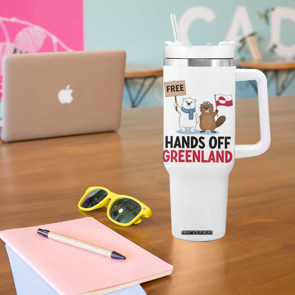 Funny Polar Bear Political Protest Tumbler With Handle Hands Off Greenland TS12 Print Your Wear