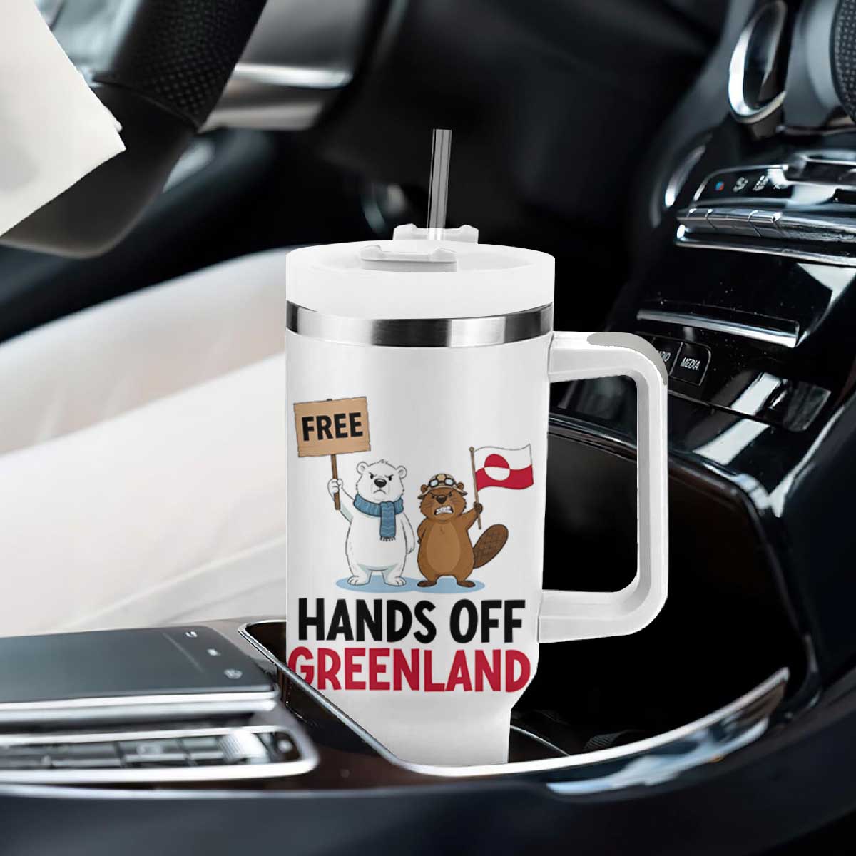 Funny Polar Bear Political Protest Tumbler With Handle Hands Off Greenland TS12 Print Your Wear