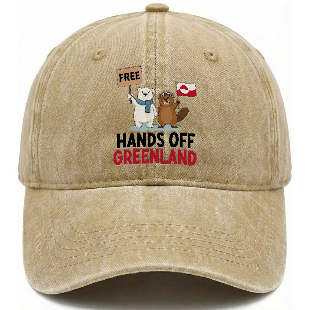 Funny Polar Bear Political Protest Washed Cotton Baseball Cap Hands Off Greenland TS12 Print Your Wear