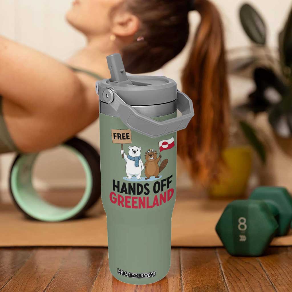 Funny Polar Bear Political Protest Flip Straw Tumbler Hands Off Greenland TS12 One Size: 30 oz Moss Green Print Your Wear