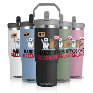Funny Polar Bear Political Protest Flip Straw Tumbler Hands Off Greenland TS12 Print Your Wear