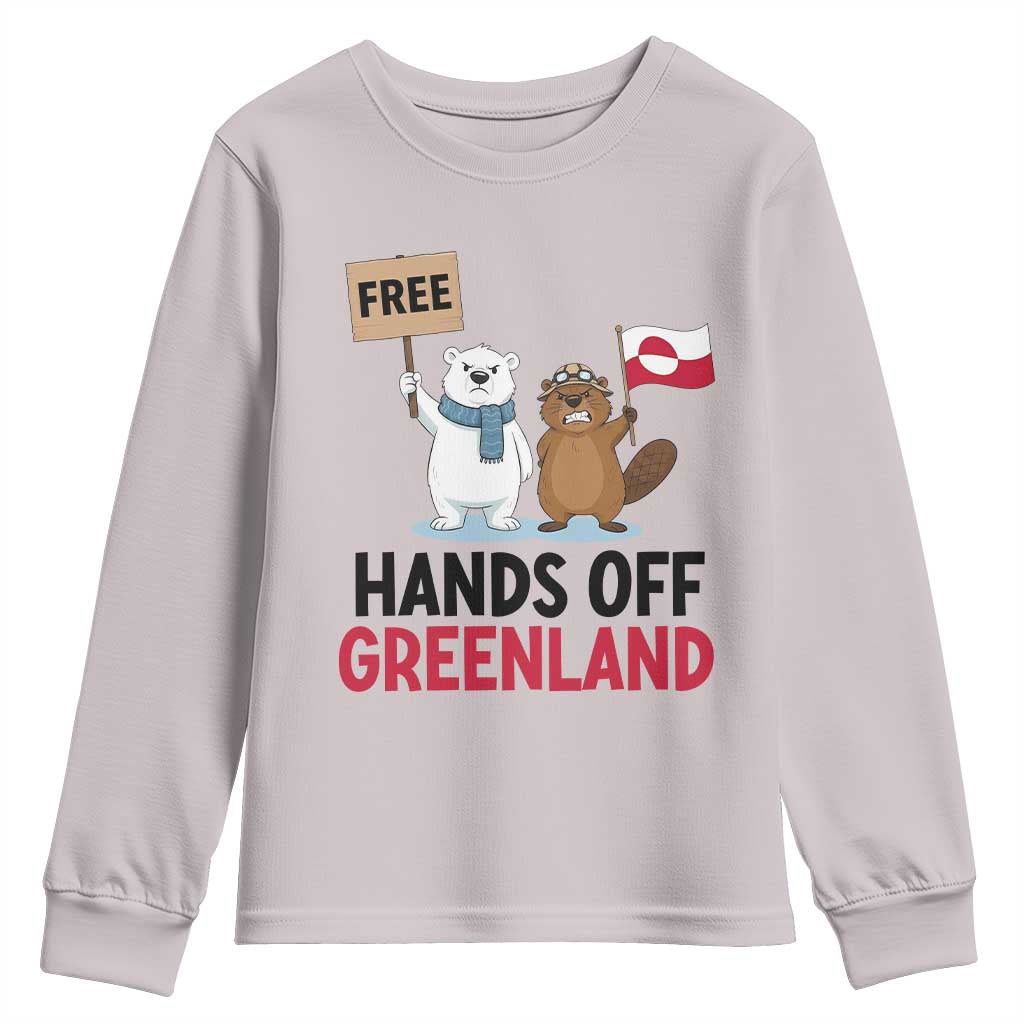 Funny Polar Bear Political Protest Youth Sweatshirt Hands Off Greenland TS12 Ice Gray Print Your Wear