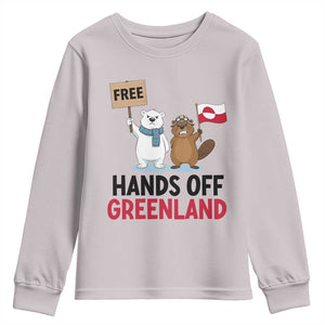 Funny Polar Bear Political Protest Youth Sweatshirt Hands Off Greenland TS12 Ice Gray Print Your Wear